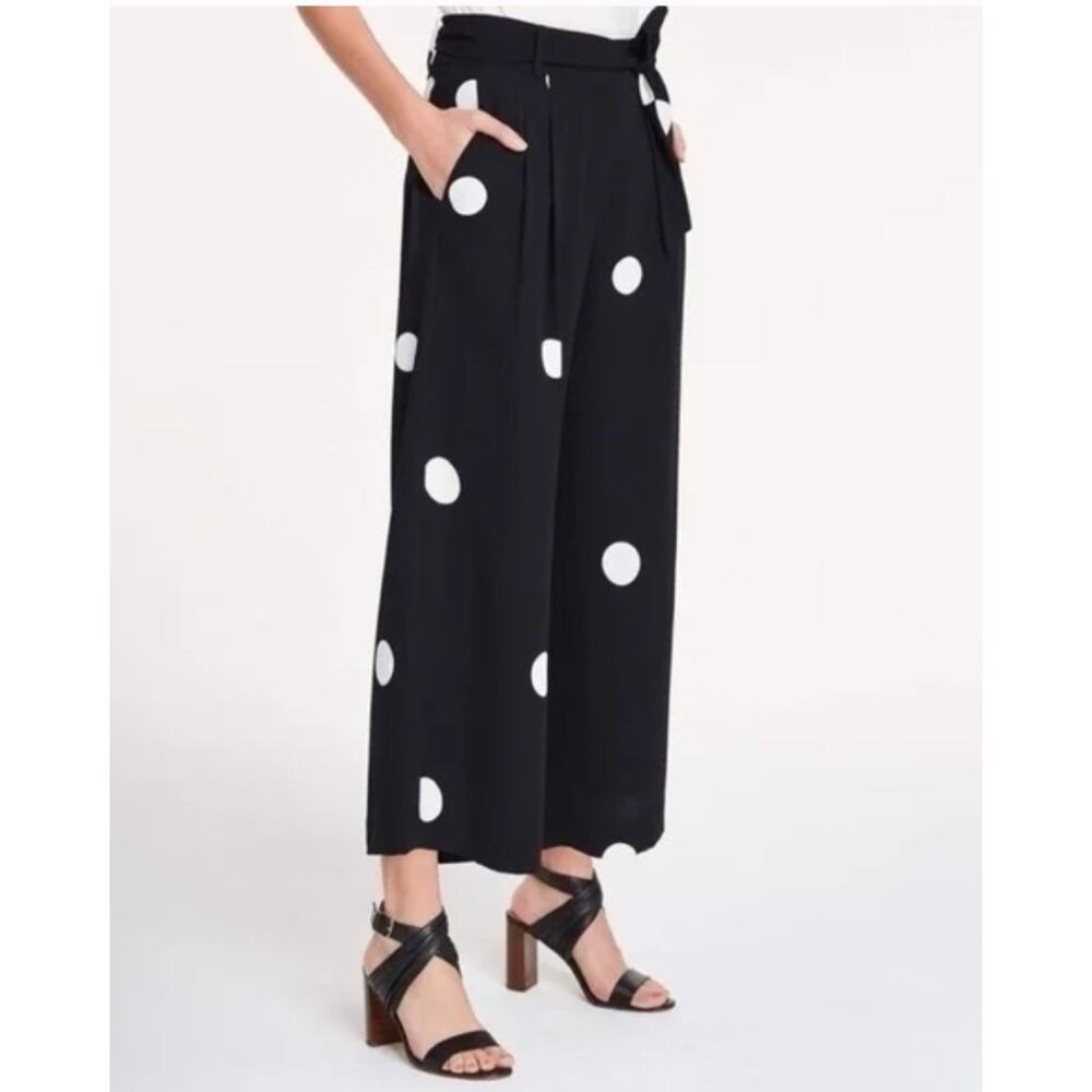 ANN TAYLOR belted wide leg pleated crop trousers size 2P